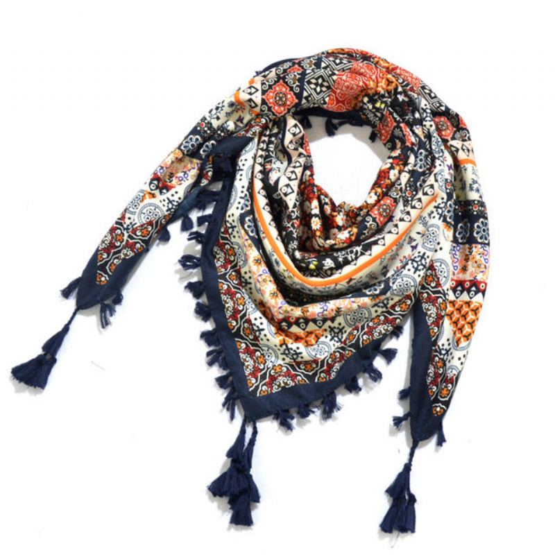 Print Knotted Tassel Scarf Žakárový Čtvercový Šátek