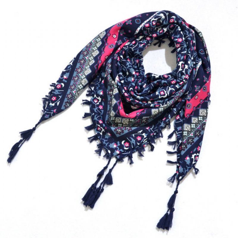 Print Knotted Tassel Scarf Žakárový Čtvercový Šátek