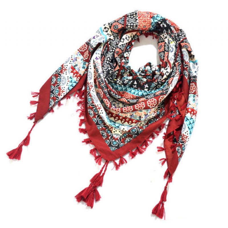 Print Knotted Tassel Scarf Žakárový Čtvercový Šátek