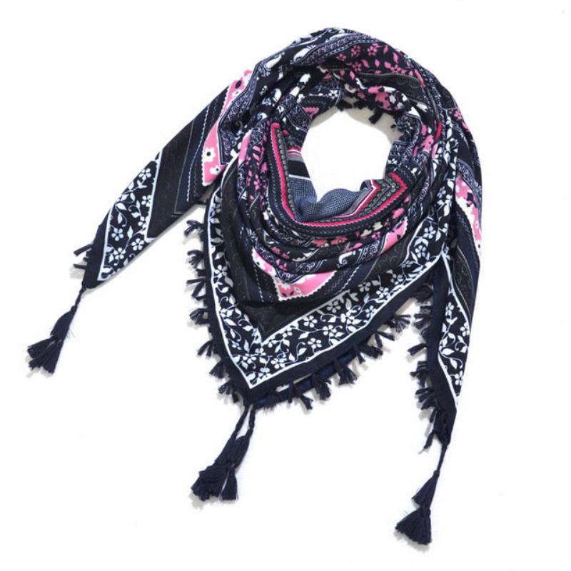 Print Knotted Tassel Scarf Žakárový Čtvercový Šátek