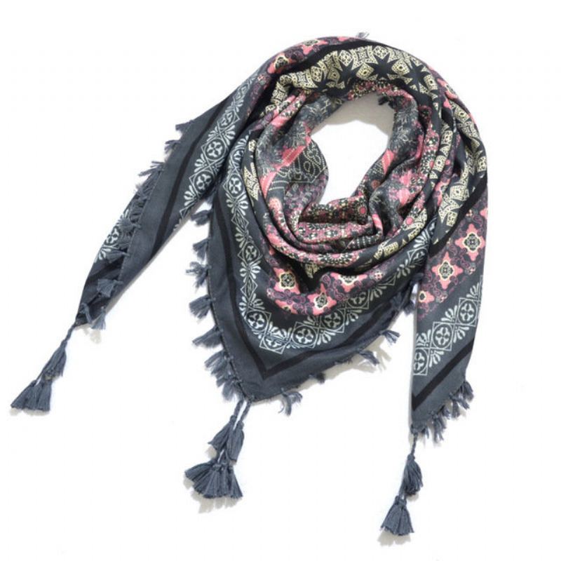 Print Knotted Tassel Scarf Žakárový Čtvercový Šátek