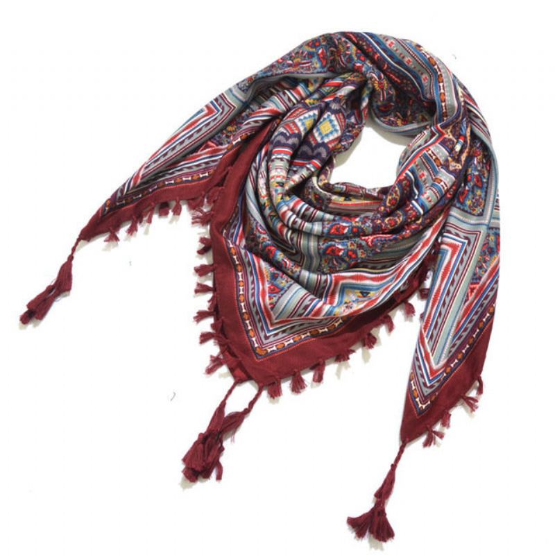 Print Knotted Tassel Scarf Žakárový Čtvercový Šátek